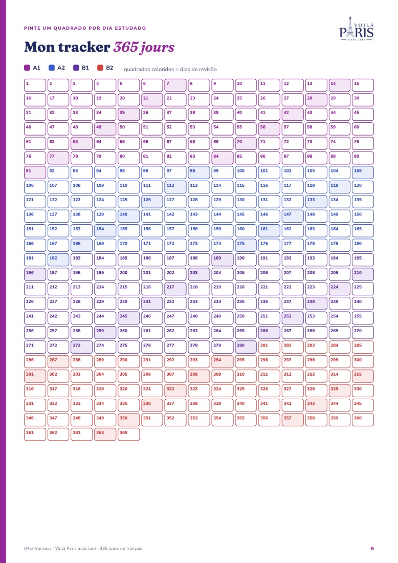 Tracker de 365 dias para pintar a cada dia estudado